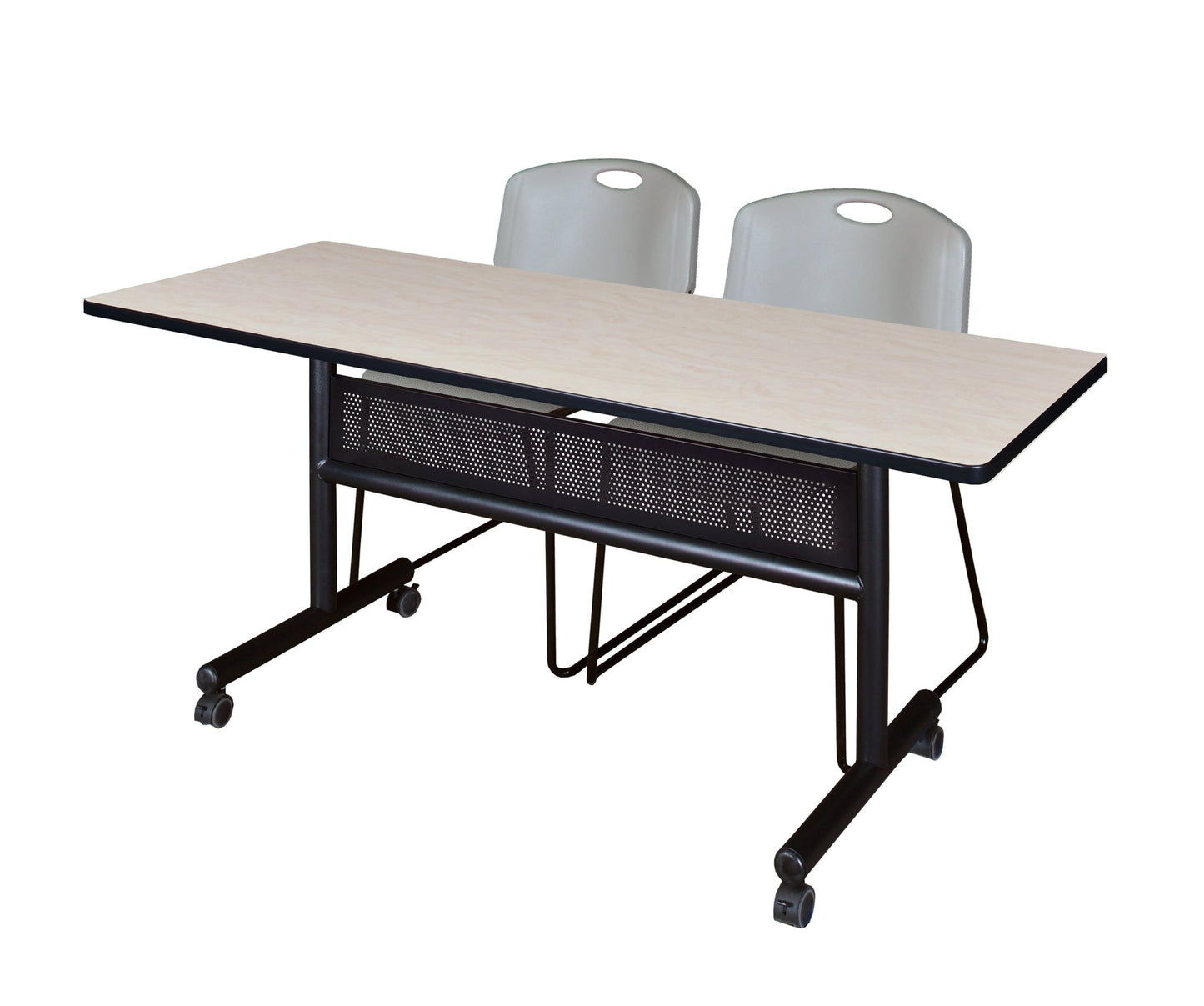 Regency Kobe Flip - Top Privacy Nesting Table & 2 Zeng Stack Chairs 60"W x 24"D x 29"H (REG - MKFTM6024 - ZNG) - SchoolOutlet