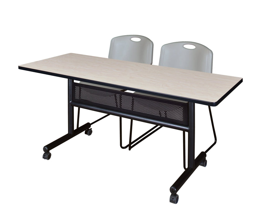 Regency Kobe Flip - Top Privacy Nesting Table & 2 Zeng Stack Chairs 60"W x 24"D x 29"H (REG - MKFTM6024 - ZNG) - SchoolOutlet