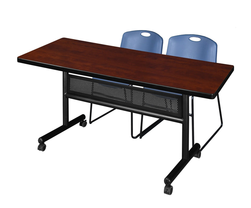 Regency Kobe Flip - Top Privacy Nesting Table & 2 Zeng Stack Chairs 60"W x 30"D x 29"H (REG - MKFTM6030 - ZNG) - SchoolOutlet