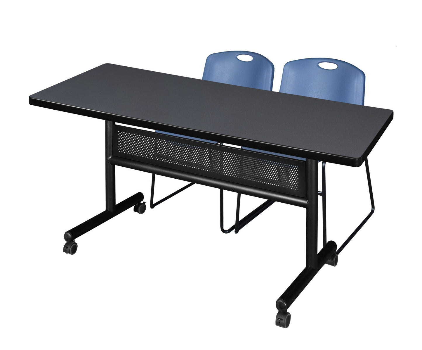 Regency Kobe Flip - Top Privacy Nesting Table & 2 Zeng Stack Chairs 60"W x 30"D x 29"H (REG - MKFTM6030 - ZNG) - SchoolOutlet