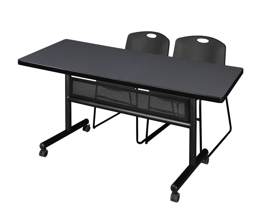 Regency Kobe Flip - Top Privacy Nesting Table & 2 Zeng Stack Chairs 60"W x 30"D x 29"H (REG - MKFTM6030 - ZNG) - SchoolOutlet