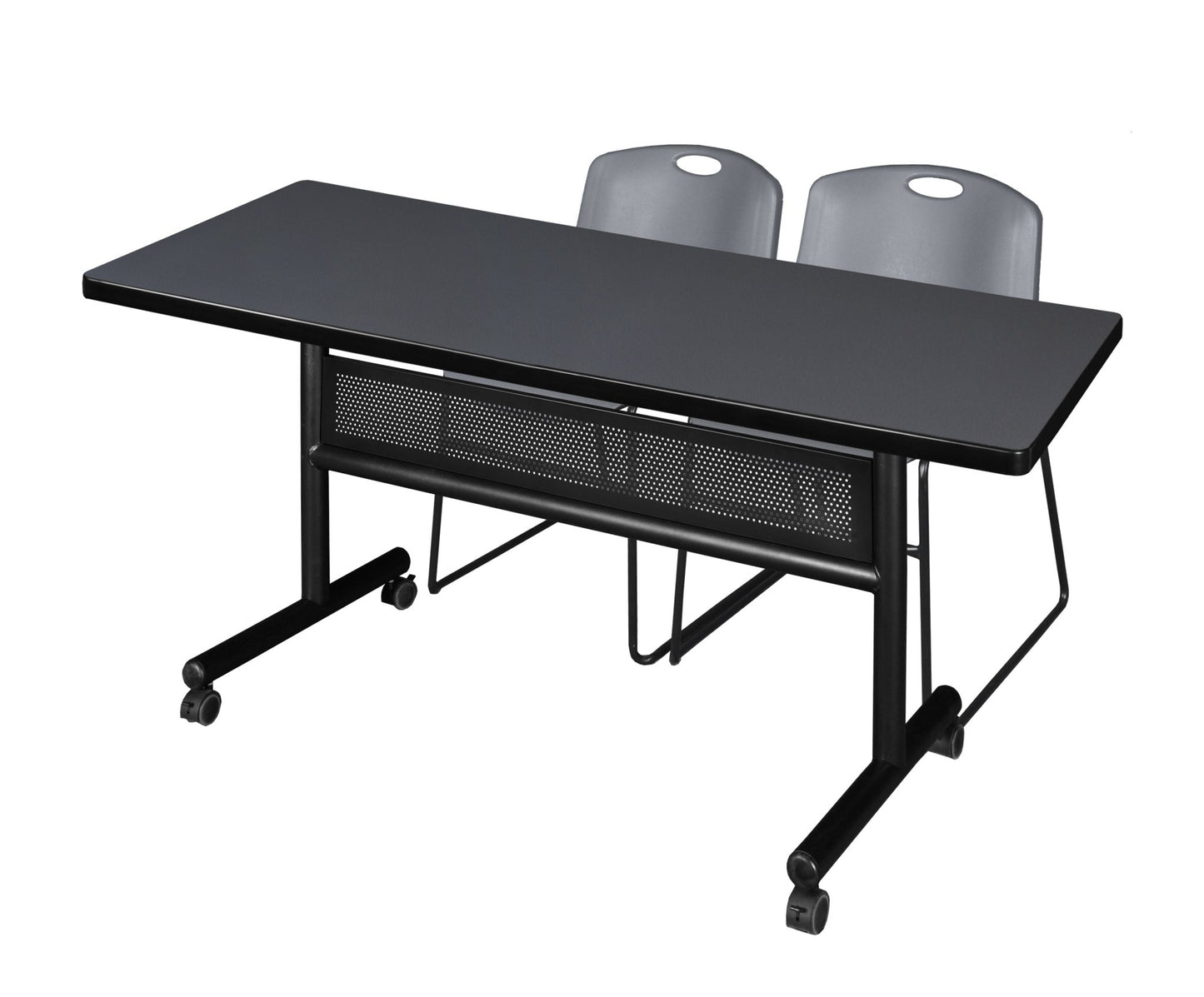 Regency Kobe Flip - Top Privacy Nesting Table & 2 Zeng Stack Chairs 60"W x 30"D x 29"H (REG - MKFTM6030 - ZNG) - SchoolOutlet