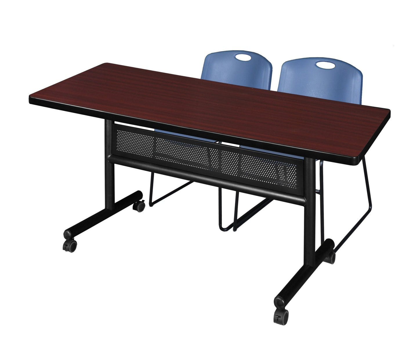 Regency Kobe Flip - Top Privacy Nesting Table & 2 Zeng Stack Chairs 60"W x 30"D x 29"H (REG - MKFTM6030 - ZNG) - SchoolOutlet
