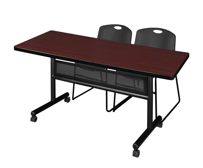 Regency Kobe Flip - Top Privacy Nesting Table & 2 Zeng Stack Chairs 60"W x 30"D x 29"H (REG - MKFTM6030 - ZNG) - SchoolOutlet