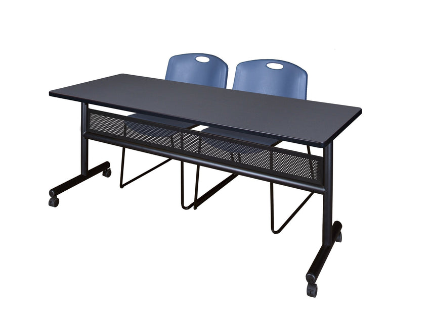 Regency Kobe Flip - Top Privacy Nesting Table & 2 Zeng Stack Chairs 72"W x 24"D x 29"H (REG - MKFTM7224 - ZNG) - SchoolOutlet