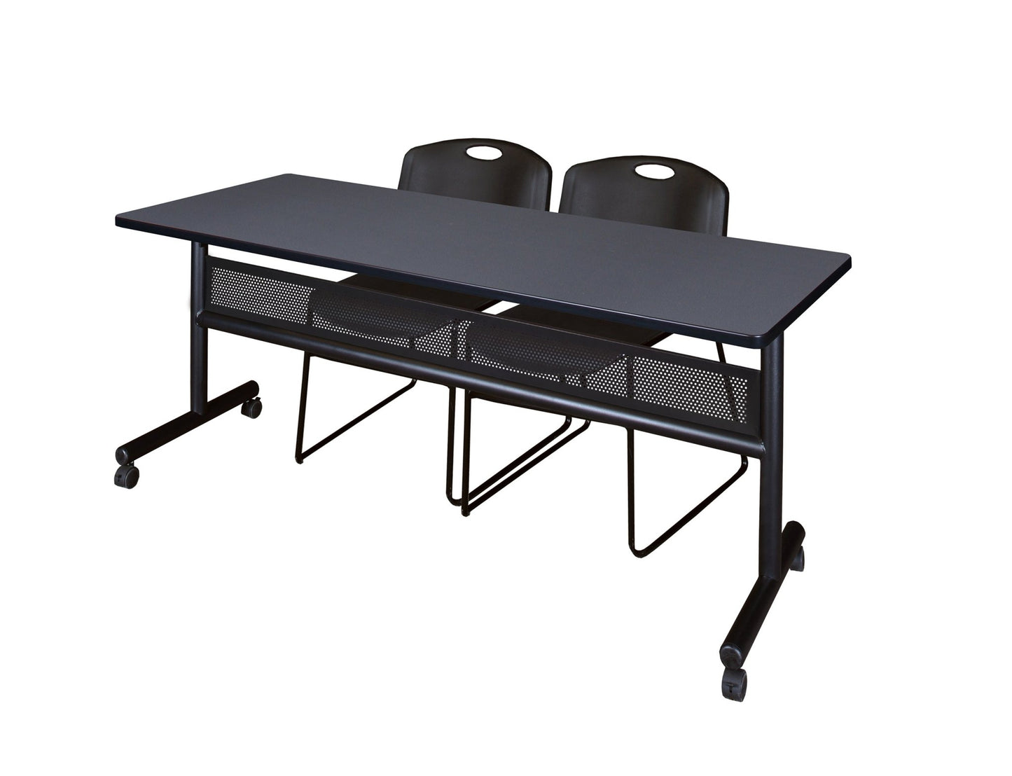 Regency Kobe Flip - Top Privacy Nesting Table & 2 Zeng Stack Chairs 72"W x 24"D x 29"H (REG - MKFTM7224 - ZNG) - SchoolOutlet