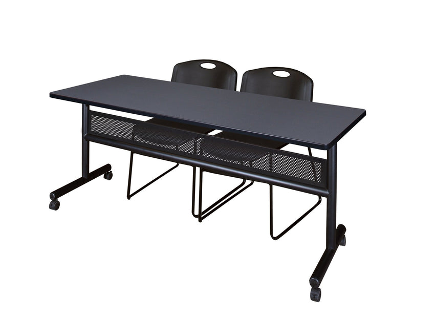 Regency Kobe Flip - Top Privacy Nesting Table & 2 Zeng Stack Chairs 72"W x 24"D x 29"H (REG - MKFTM7224 - ZNG) - SchoolOutlet