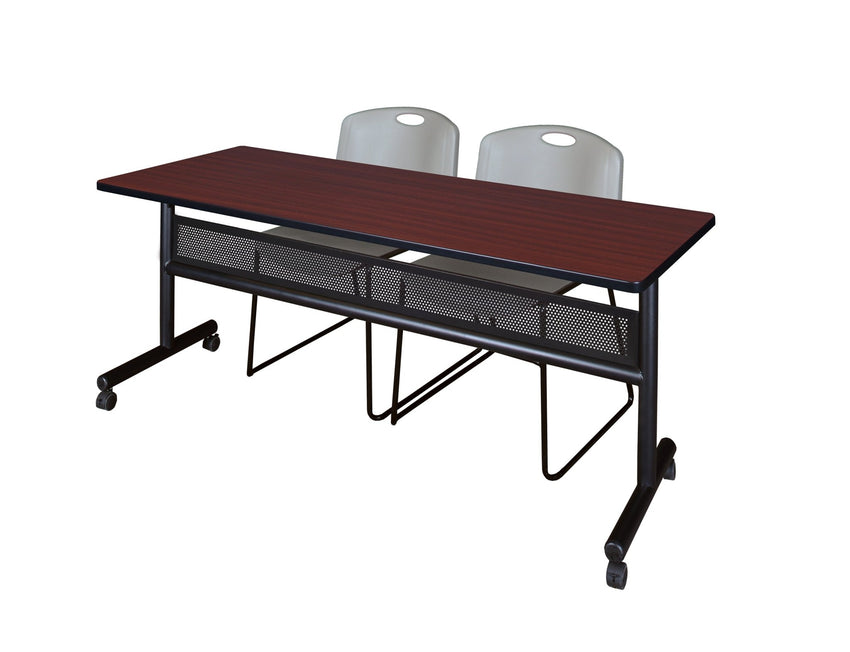 Regency Kobe Flip - Top Privacy Nesting Table & 2 Zeng Stack Chairs 72"W x 24"D x 29"H (REG - MKFTM7224 - ZNG) - SchoolOutlet