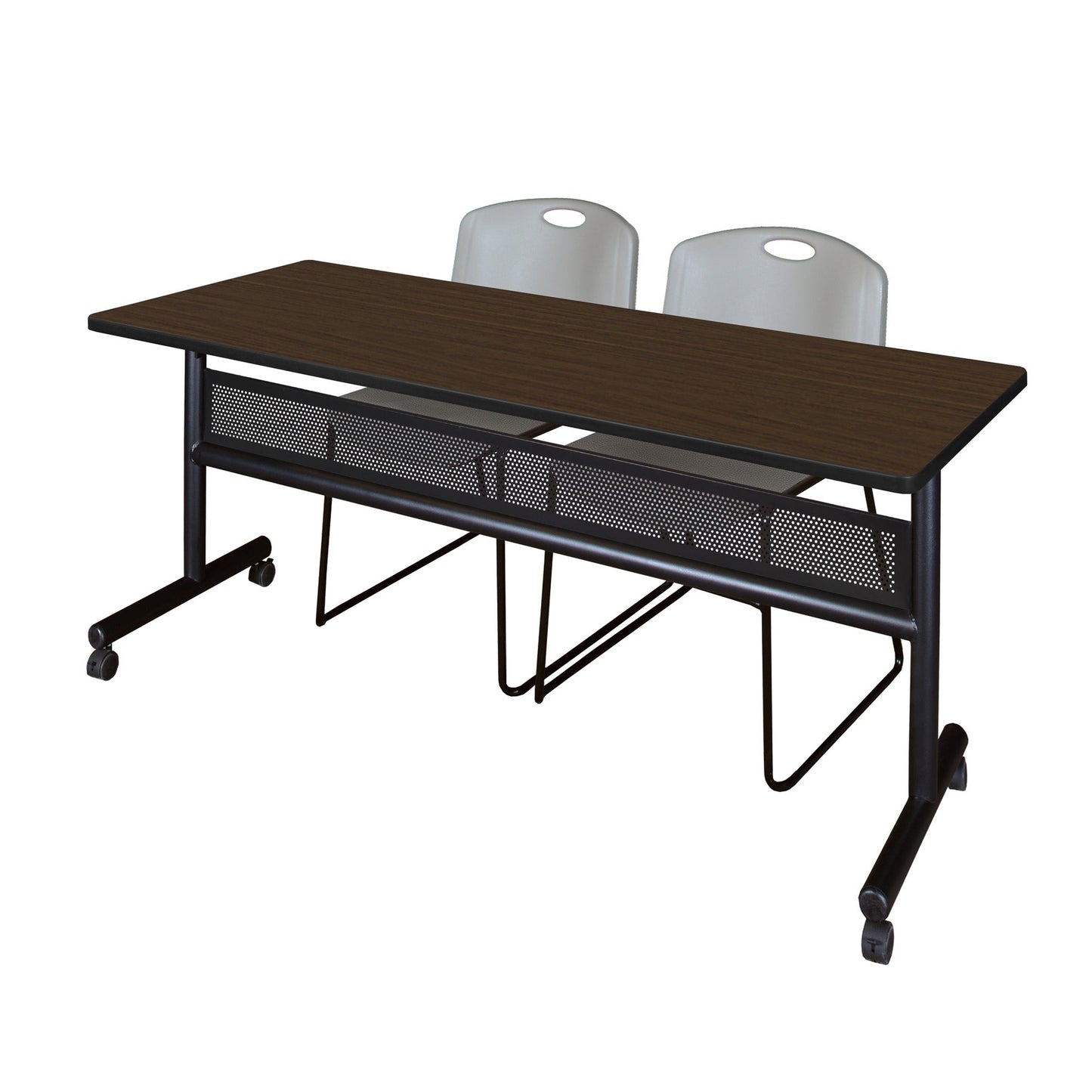 Regency Kobe Flip - Top Privacy Nesting Table & 2 Zeng Stack Chairs 72"W x 24"D x 29"H (REG - MKFTM7224 - ZNG) - SchoolOutlet