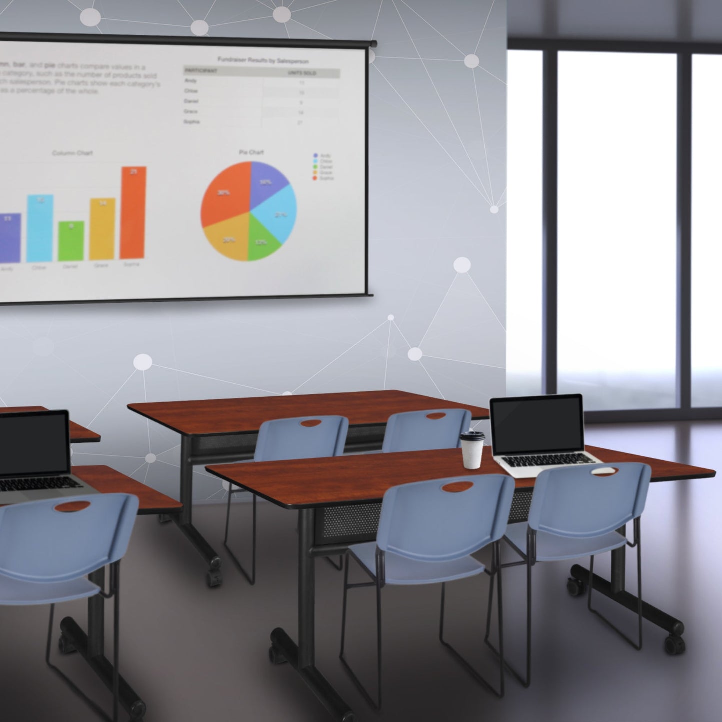 Regency Kobe Flip - Top Privacy Nesting Table & 2 Zeng Stack Chairs 72"W x 30"D x 29"H (REG - MKFTM7230 - ZNG) - SchoolOutlet