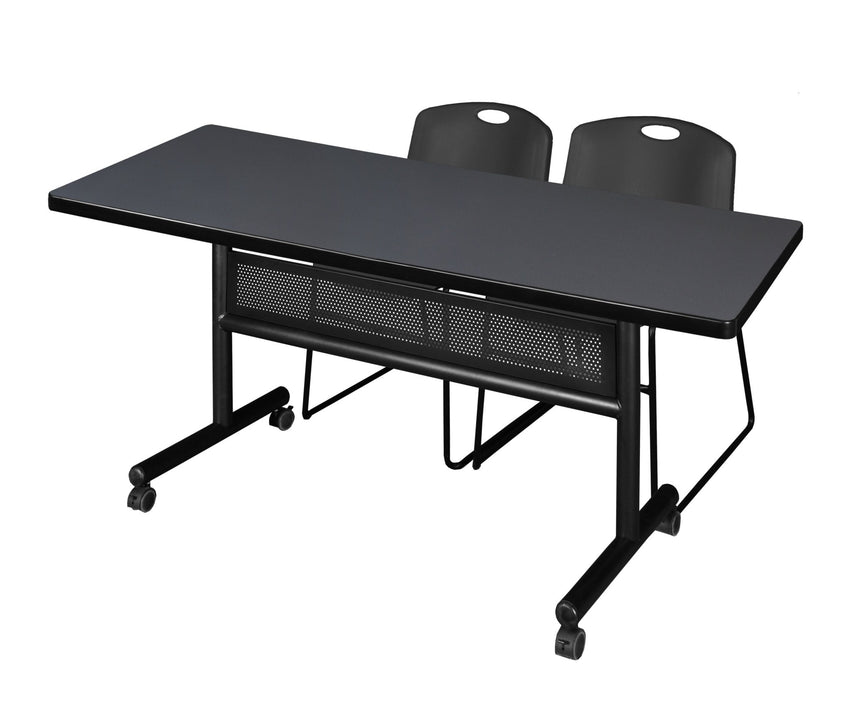 Regency Kobe Flip - Top Privacy Nesting Table & 2 Zeng Stack Chairs 72"W x 30"D x 29"H (REG - MKFTM7230 - ZNG) - SchoolOutlet