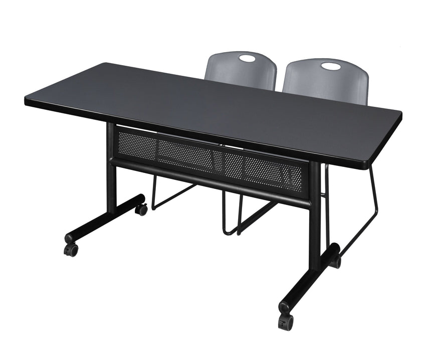 Regency Kobe Flip - Top Privacy Nesting Table & 2 Zeng Stack Chairs 72"W x 30"D x 29"H (REG - MKFTM7230 - ZNG) - SchoolOutlet