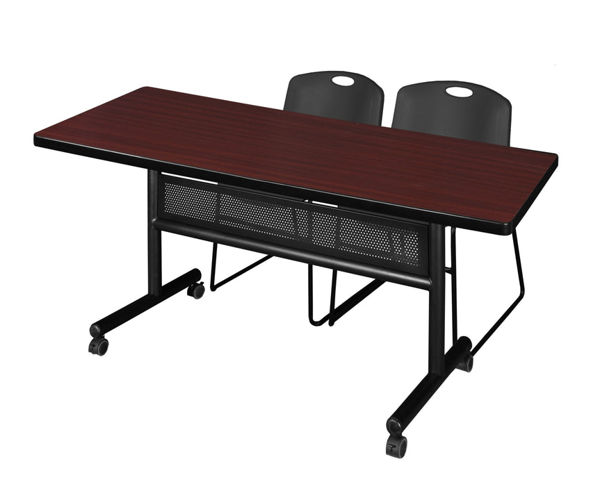 Regency Kobe Flip - Top Privacy Nesting Table & 2 Zeng Stack Chairs 72"W x 30"D x 29"H (REG - MKFTM7230 - ZNG) - SchoolOutlet