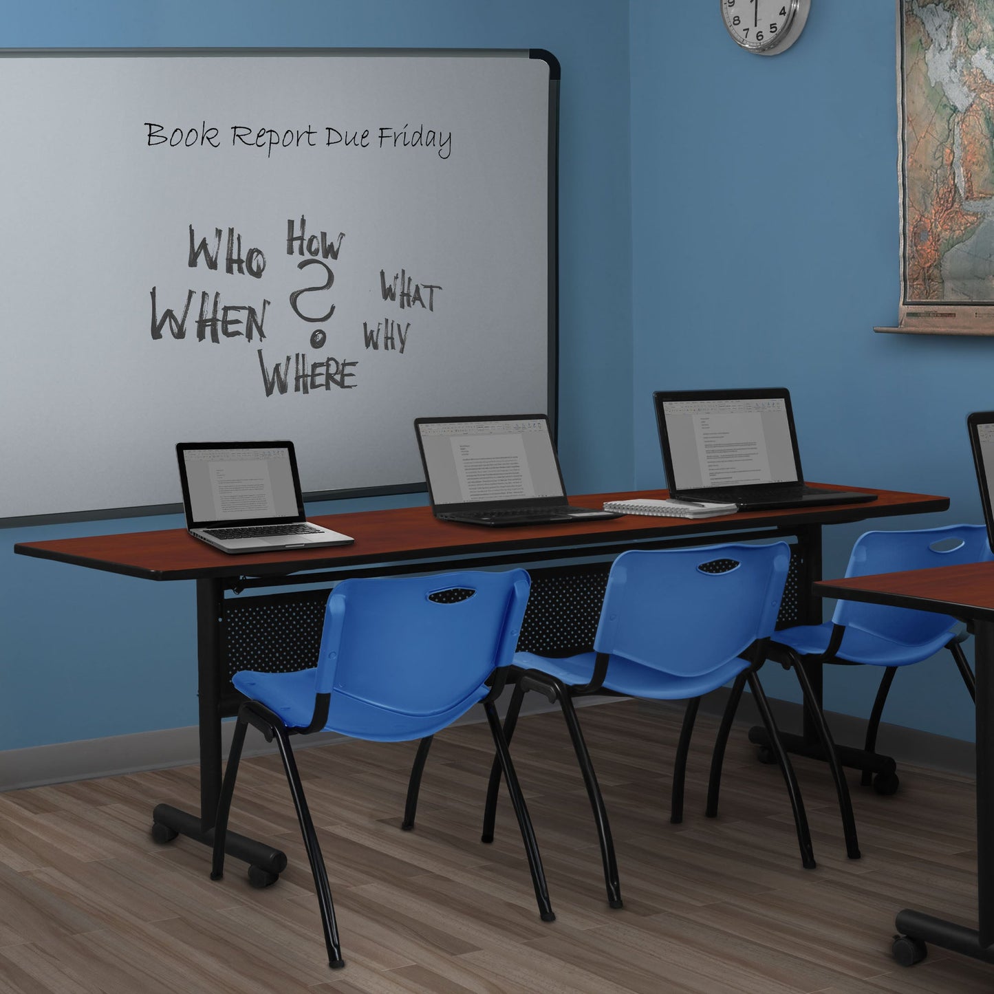Regency Kobe Flip - Top Privacy Nesting Table & 3 M Stack Chairs 84"W x 24"D x 29"H (REG - MKFTM8424 - 3M) - SchoolOutlet