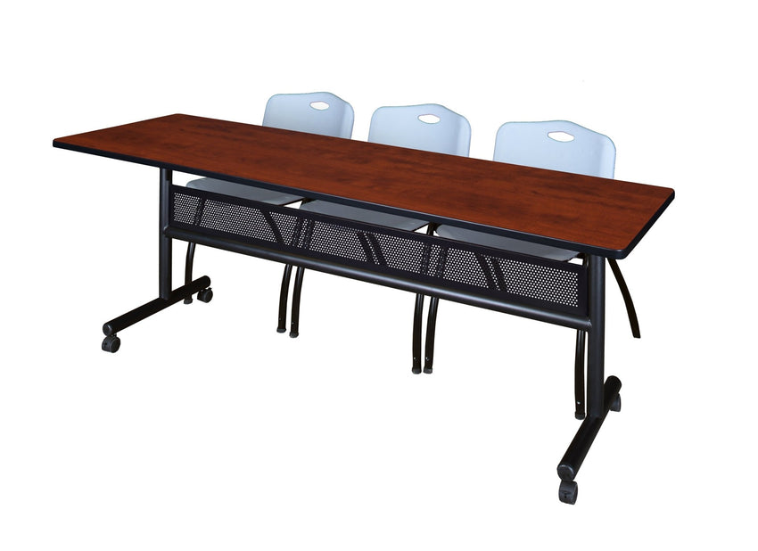 Regency Kobe Flip - Top Privacy Nesting Table & 3 M Stack Chairs 84"W x 24"D x 29"H (REG - MKFTM8424 - 3M) - SchoolOutlet