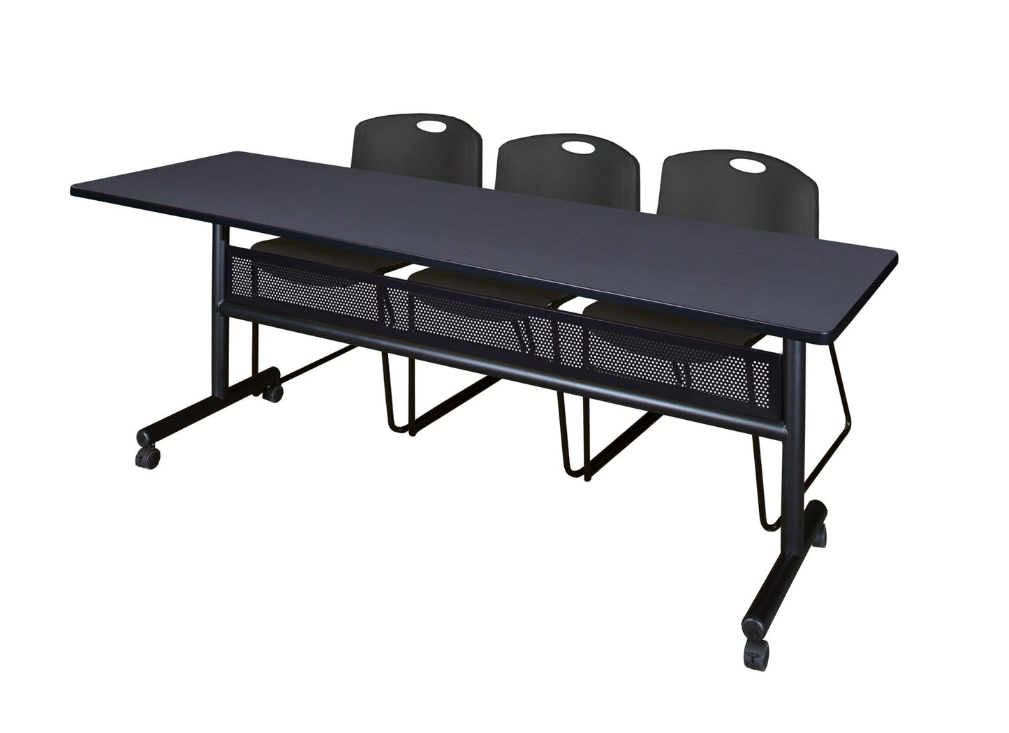 Regency Kobe Flip - Top Privacy Nesting Table & 3 Zeng Stack Chairs 84"W x 24"D x 29"H (REG - MKFTM8424 - ZNG) - SchoolOutlet