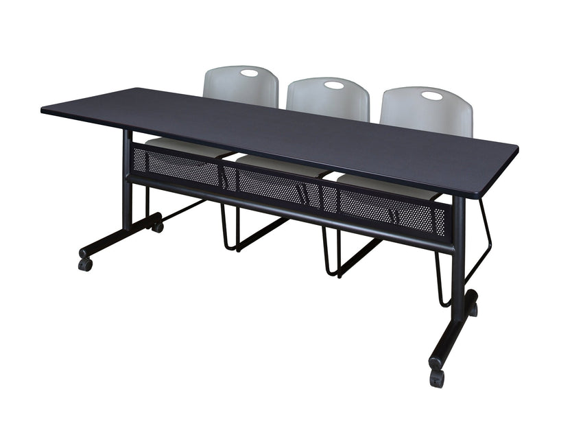 Regency Kobe Flip - Top Privacy Nesting Table & 3 Zeng Stack Chairs 84"W x 24"D x 29"H (REG - MKFTM8424 - ZNG) - SchoolOutlet