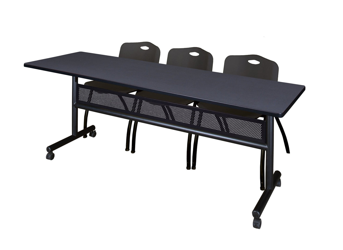 Regency Kobe Flip - Top Privacy Nesting Table & 3 M Stack Chairs 84"W x 24"D x 29"H (REG - MKFTM8424 - 3M) - SchoolOutlet