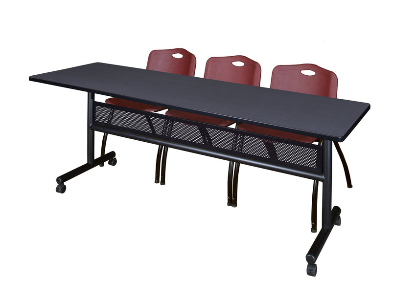 Regency Kobe Flip - Top Privacy Nesting Table & 3 M Stack Chairs 84"W x 24"D x 29"H (REG - MKFTM8424 - 3M) - SchoolOutlet