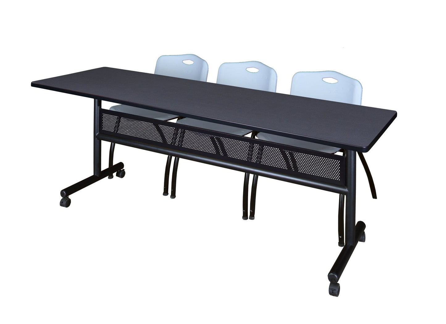 Regency Kobe Flip - Top Privacy Nesting Table & 3 M Stack Chairs 84"W x 24"D x 29"H (REG - MKFTM8424 - 3M) - SchoolOutlet