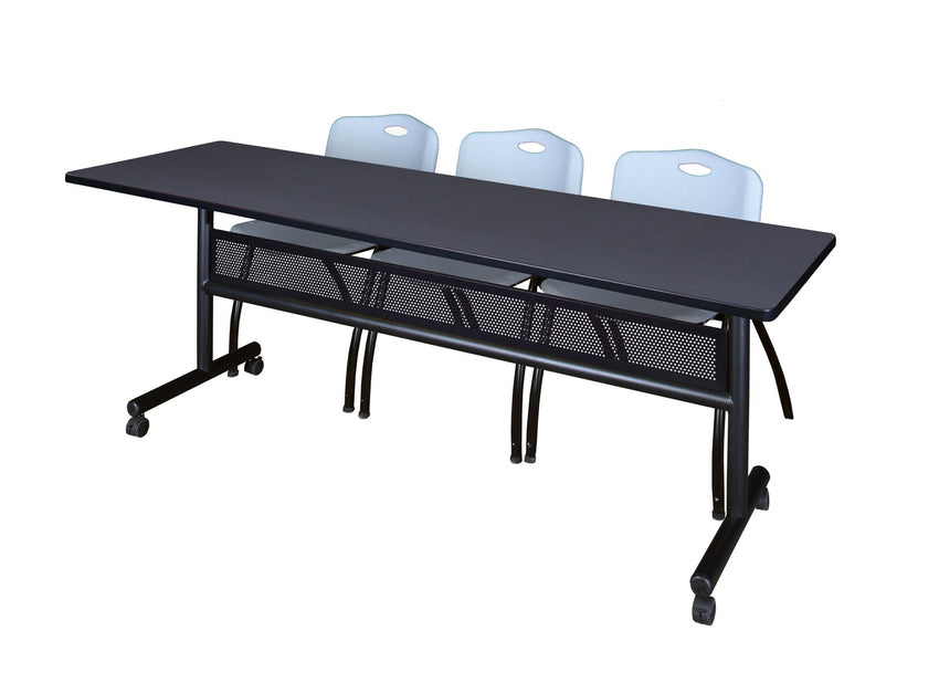 Regency Kobe Flip - Top Privacy Nesting Table & 3 M Stack Chairs 84"W x 24"D x 29"H (REG - MKFTM8424 - 3M) - SchoolOutlet