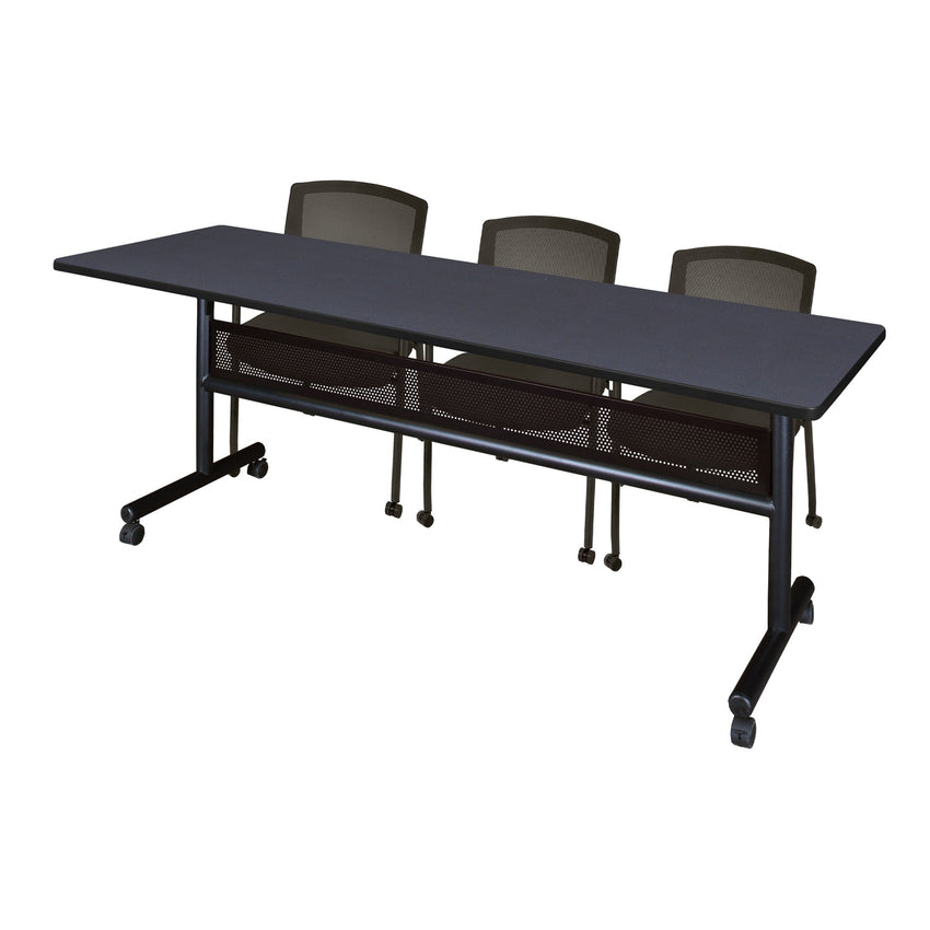 Regency Kobe Flip - Top Privacy Nesting Table & 3 Knight Mesh Chairs 84"W x 24"D x 29"H (REG - MKFTM8424 - KNM) - SchoolOutlet