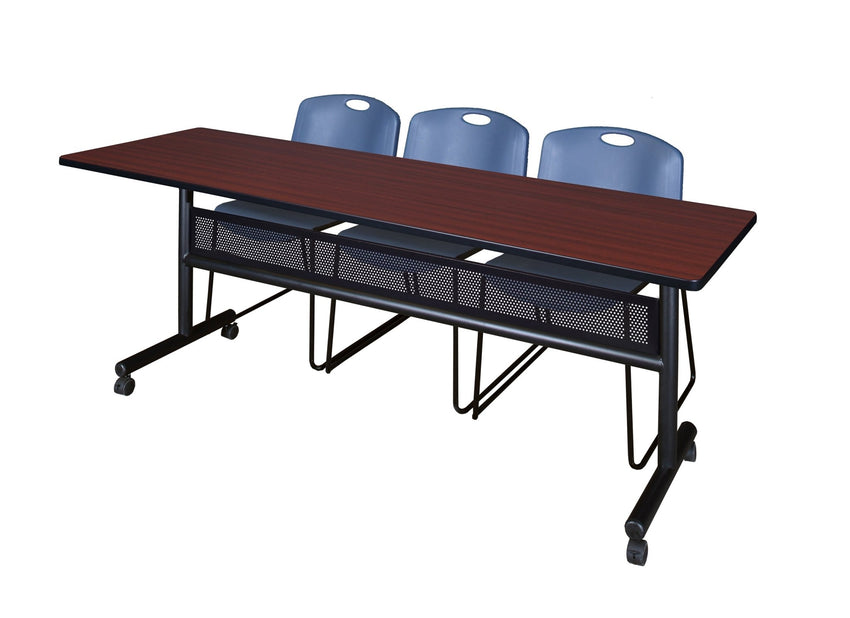 Regency Kobe Flip - Top Privacy Nesting Table & 3 Zeng Stack Chairs 84"W x 24"D x 29"H (REG - MKFTM8424 - ZNG) - SchoolOutlet