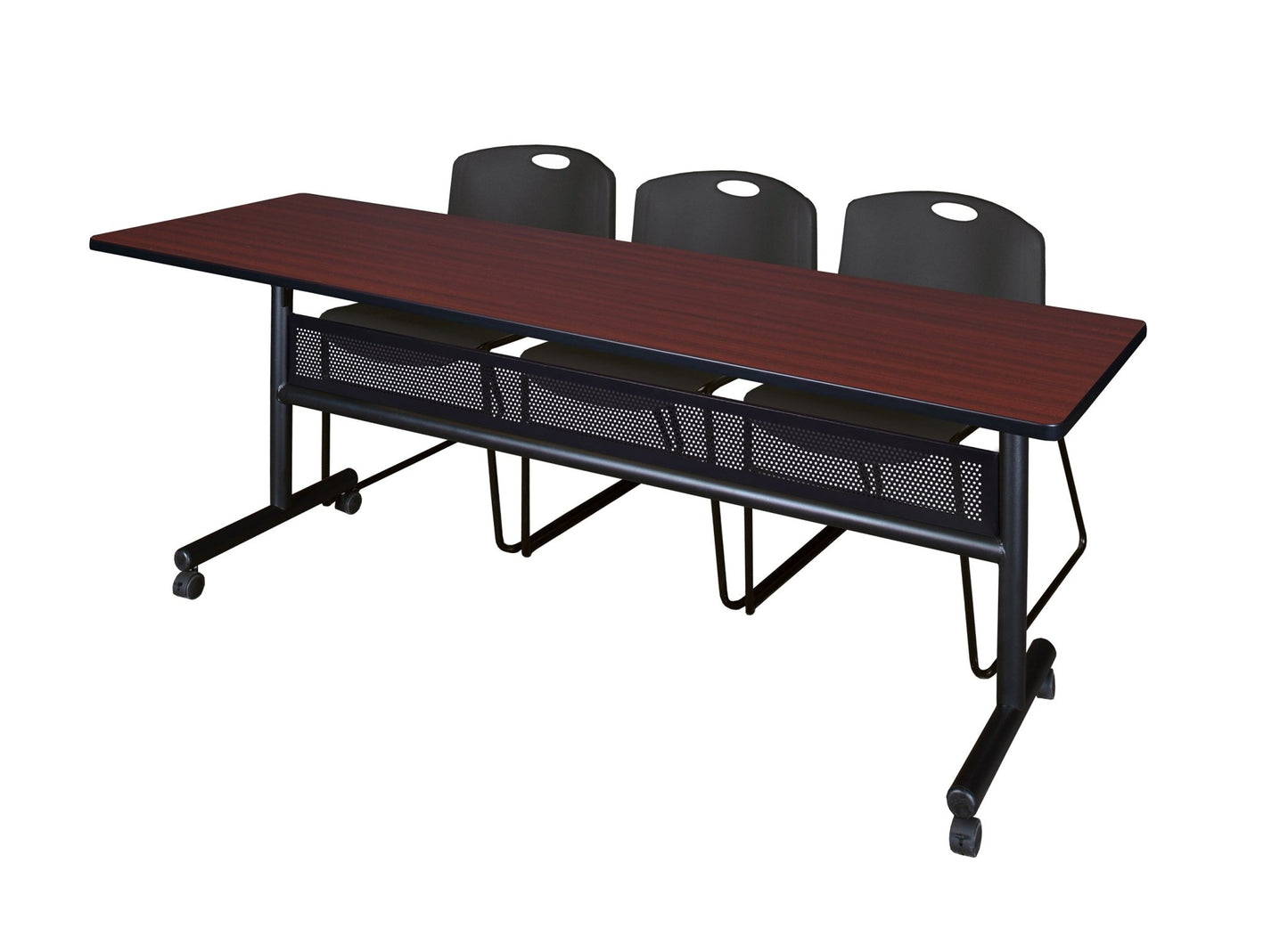 Regency Kobe Flip - Top Privacy Nesting Table & 3 Zeng Stack Chairs 84"W x 24"D x 29"H (REG - MKFTM8424 - ZNG) - SchoolOutlet