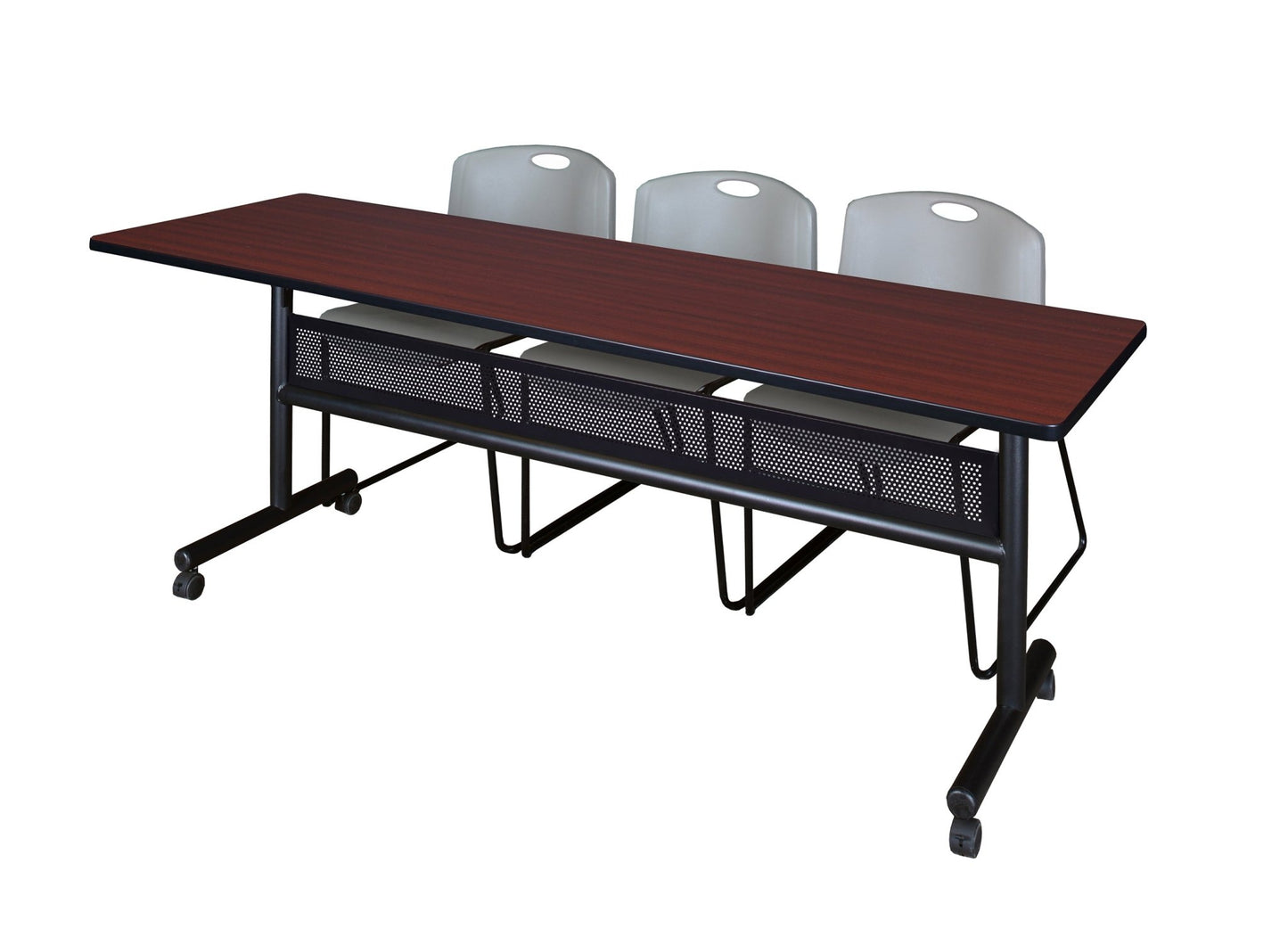 Regency Kobe Flip - Top Privacy Nesting Table & 3 Zeng Stack Chairs 84"W x 24"D x 29"H (REG - MKFTM8424 - ZNG) - SchoolOutlet