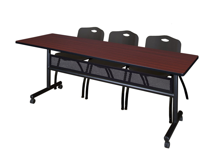 Regency Kobe Flip - Top Privacy Nesting Table & 3 M Stack Chairs 84"W x 24"D x 29"H (REG - MKFTM8424 - 3M) - SchoolOutlet