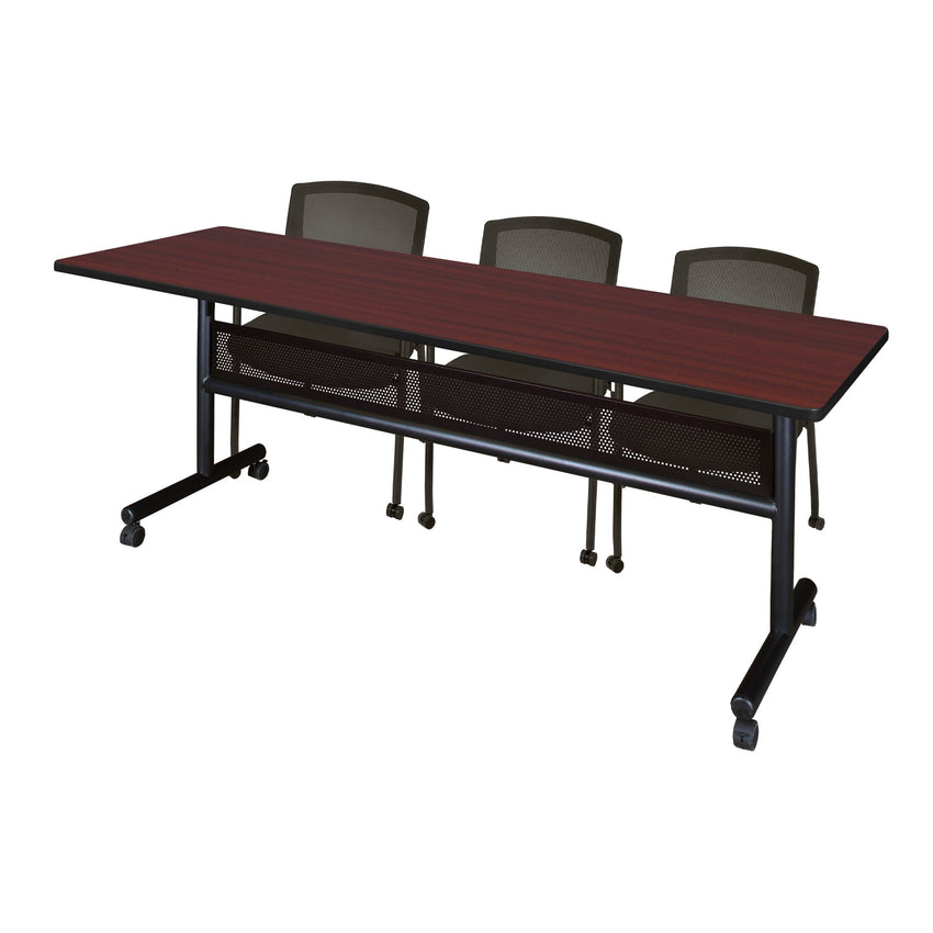 Regency Kobe Flip - Top Privacy Nesting Table & 3 Knight Mesh Chairs 84"W x 24"D x 29"H (REG - MKFTM8424 - KNM) - SchoolOutlet