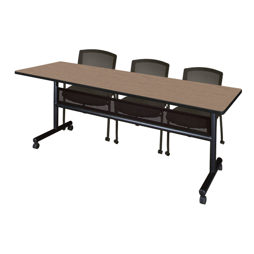 Regency Kobe Flip - Top Privacy Nesting Table & 3 Knight Mesh Chairs 84"W x 24"D x 29"H (REG - MKFTM8424 - KNM) - SchoolOutlet