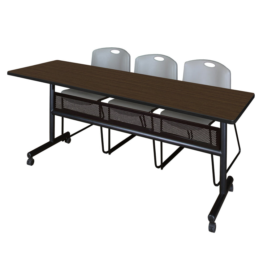 Regency Kobe Flip - Top Privacy Nesting Table & 3 Zeng Stack Chairs 84"W x 24"D x 29"H (REG - MKFTM8424 - ZNG) - SchoolOutlet