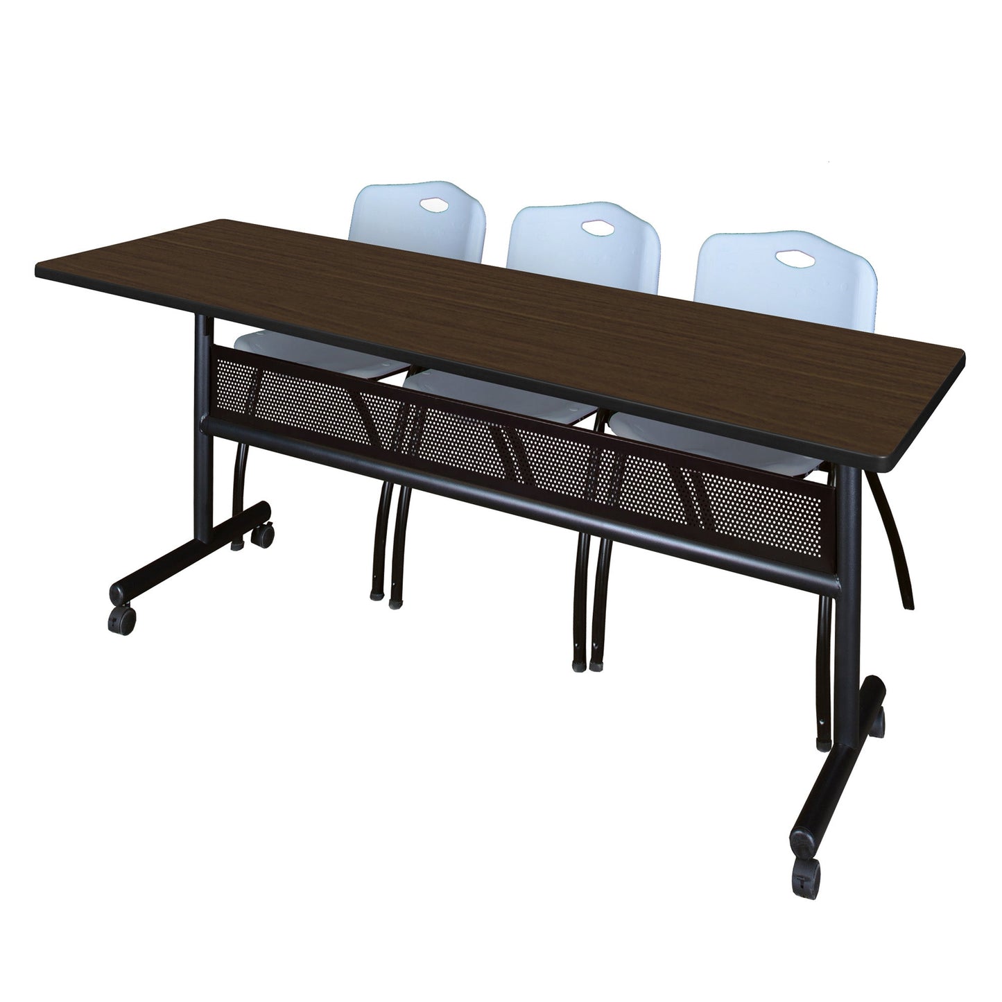 Regency Kobe Flip - Top Privacy Nesting Table & 3 M Stack Chairs 84"W x 24"D x 29"H (REG - MKFTM8424 - 3M) - SchoolOutlet