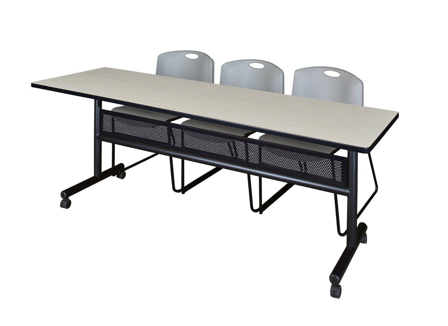 Regency Kobe Flip - Top Privacy Nesting Table & 3 Zeng Stack Chairs 84"W x 24"D x 29"H (REG - MKFTM8424 - ZNG) - SchoolOutlet