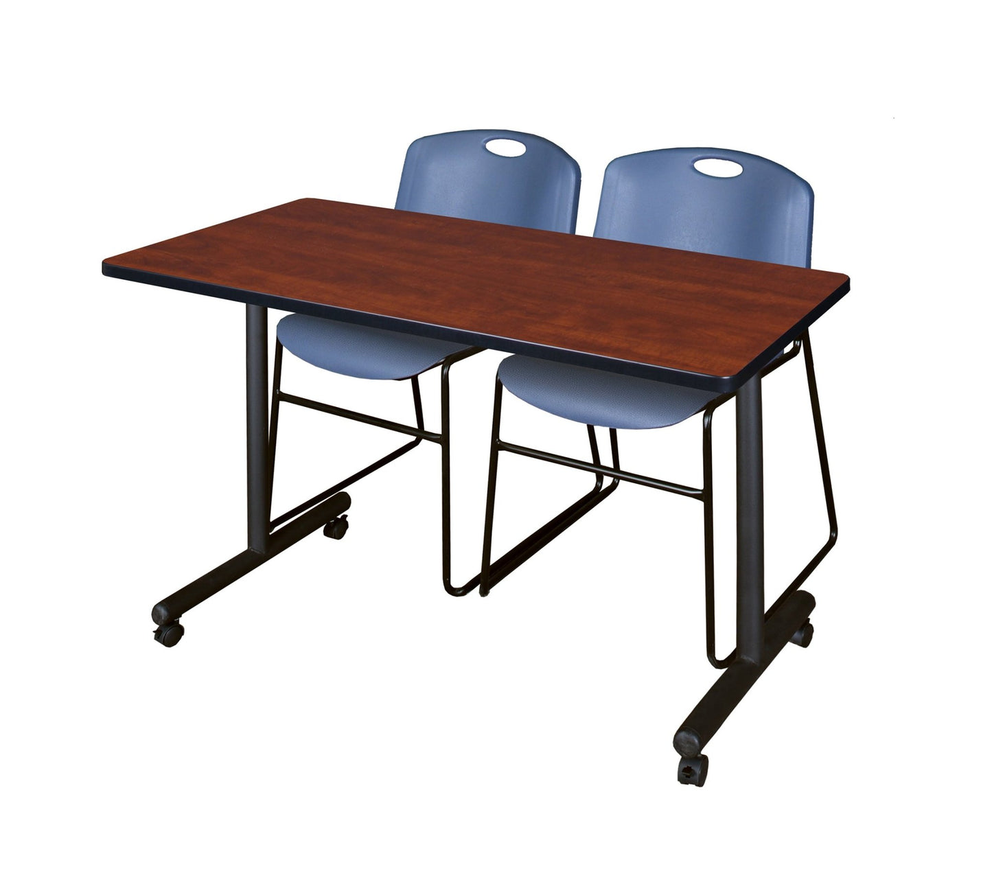 Regency Kobe Professional Mobile T - Base Training Table & 2 Zeng Stack Chairs 48"W x 24"D x 29"H (REG - MKTRCC4824 - ZNG) - SchoolOutlet
