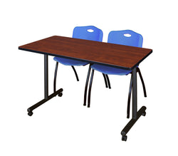 Regency Kobe Professional Mobile T-Base Training Table & 2 M Stack Chairs 48"W x 24"D x 29"H (REG-MKTRCC4824-2M)
