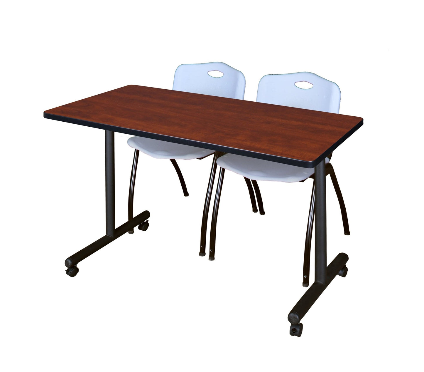 Regency Kobe Professional Mobile T - Base Training Table & 2 M Stack Chairs 48"W x 24"D x 29"H (REG - MKTRCC4824 - 2M) - SchoolOutlet