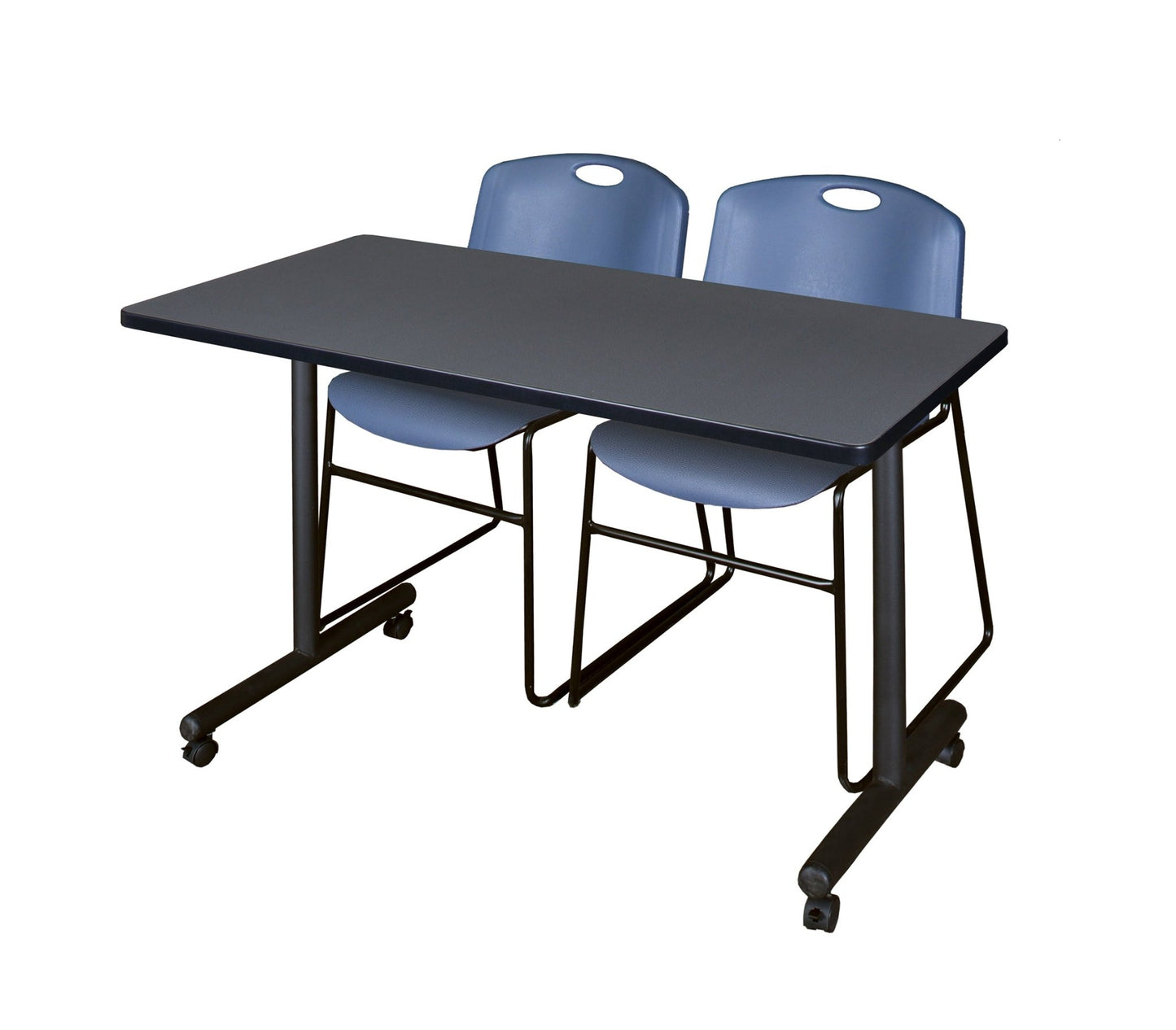 Regency Kobe Professional Mobile T - Base Training Table & 2 Zeng Stack Chairs 48"W x 24"D x 29"H (REG - MKTRCC4824 - ZNG) - SchoolOutlet