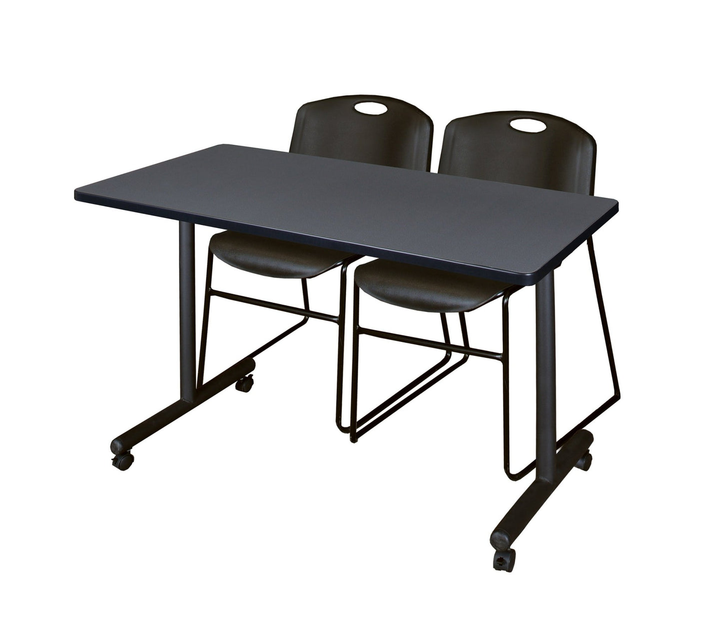 Regency Kobe Professional Mobile T - Base Training Table & 2 Zeng Stack Chairs 48"W x 24"D x 29"H (REG - MKTRCC4824 - ZNG) - SchoolOutlet