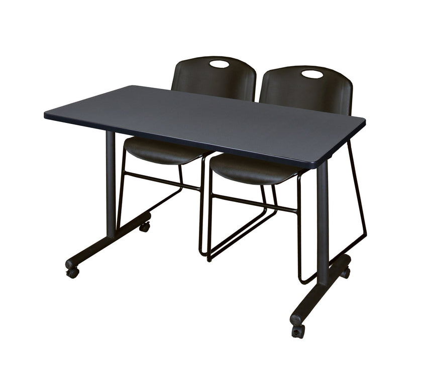 Regency Kobe Professional Mobile T - Base Training Table & 2 Zeng Stack Chairs 48"W x 24"D x 29"H (REG - MKTRCC4824 - ZNG) - SchoolOutlet