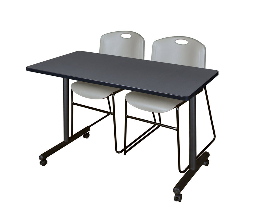 Regency Kobe Professional Mobile T - Base Training Table & 2 Zeng Stack Chairs 48"W x 24"D x 29"H (REG - MKTRCC4824 - ZNG) - SchoolOutlet