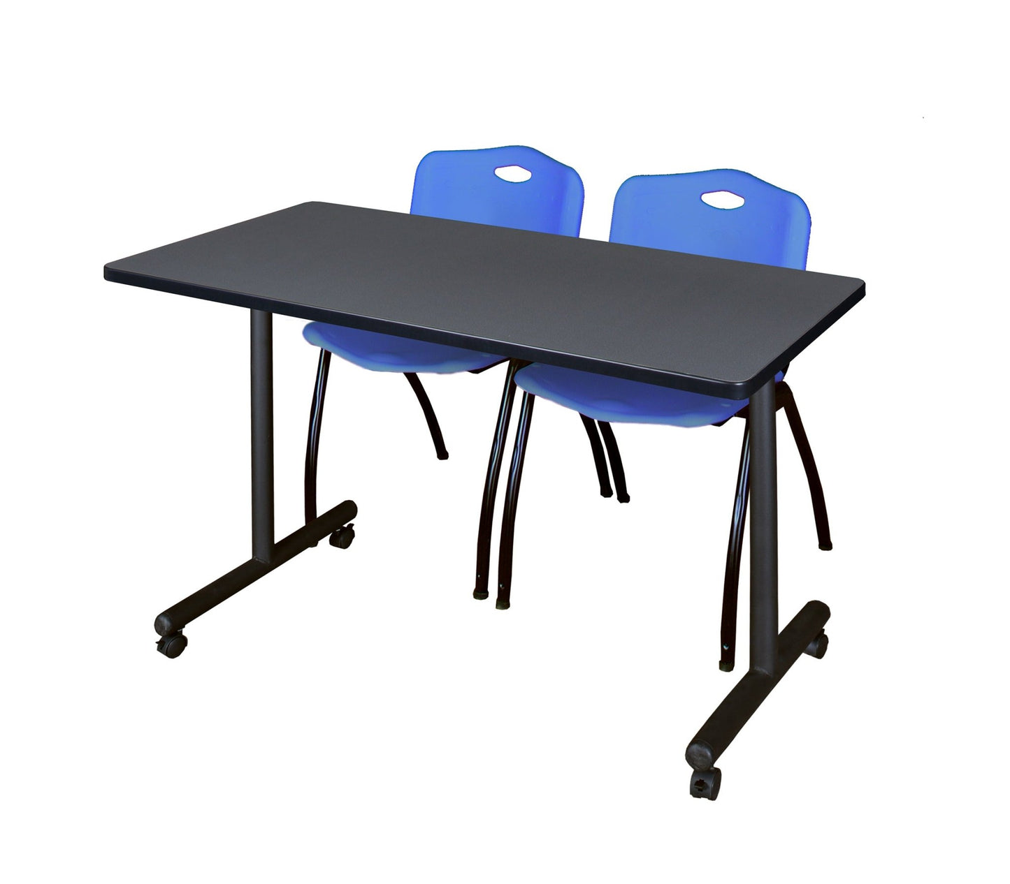 Regency Kobe Professional Mobile T - Base Training Table & 2 M Stack Chairs 48"W x 24"D x 29"H (REG - MKTRCC4824 - 2M) - SchoolOutlet