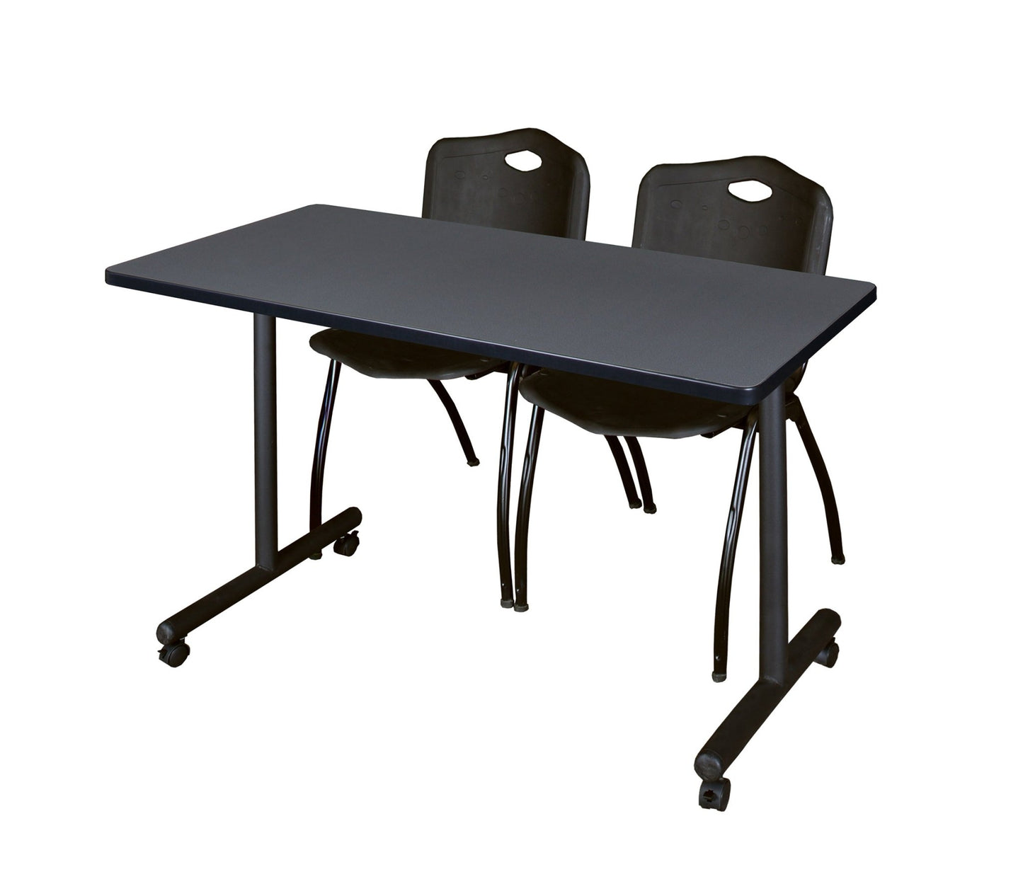 Regency Kobe Professional Mobile T - Base Training Table & 2 M Stack Chairs 48"W x 24"D x 29"H (REG - MKTRCC4824 - 2M) - SchoolOutlet