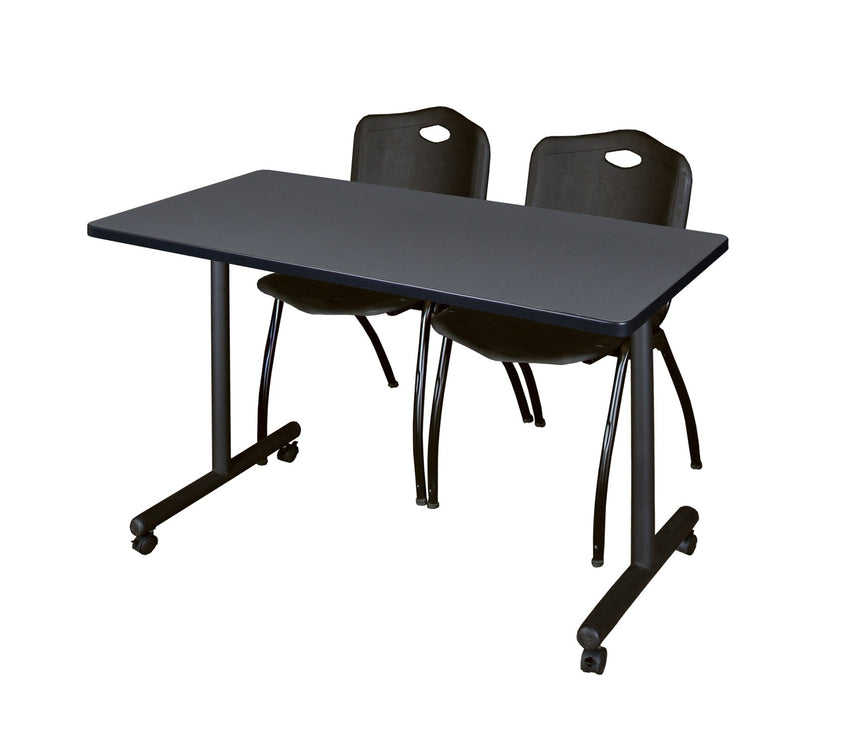 Regency Kobe Professional Mobile T - Base Training Table & 2 M Stack Chairs 48"W x 24"D x 29"H (REG - MKTRCC4824 - 2M) - SchoolOutlet