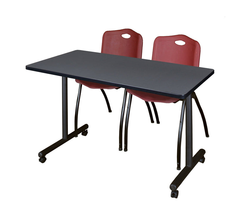 Regency Kobe Professional Mobile T - Base Training Table & 2 M Stack Chairs 48"W x 24"D x 29"H (REG - MKTRCC4824 - 2M) - SchoolOutlet