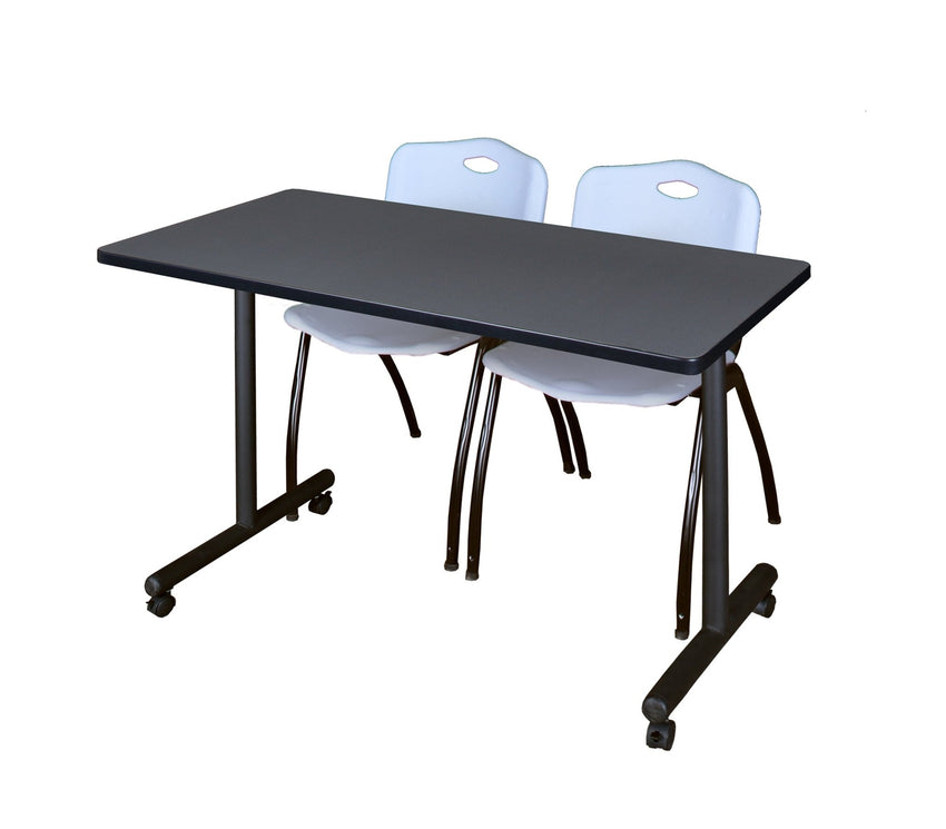 Regency Kobe Professional Mobile T - Base Training Table & 2 M Stack Chairs 48"W x 24"D x 29"H (REG - MKTRCC4824 - 2M) - SchoolOutlet