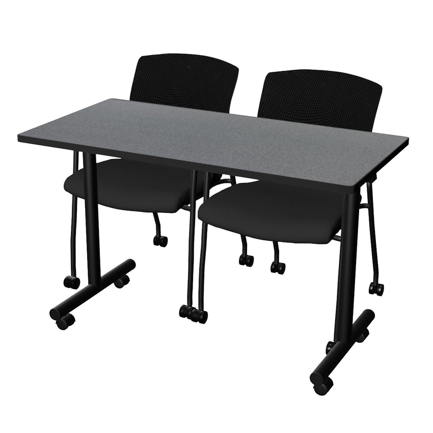 Regency Kobe Professional Mobile T - Base Training Table & 2 Knight Mesh Chairs - 48"W x 24"D x 29"H (REG - MKTRCC4824 - KNM) - SchoolOutlet