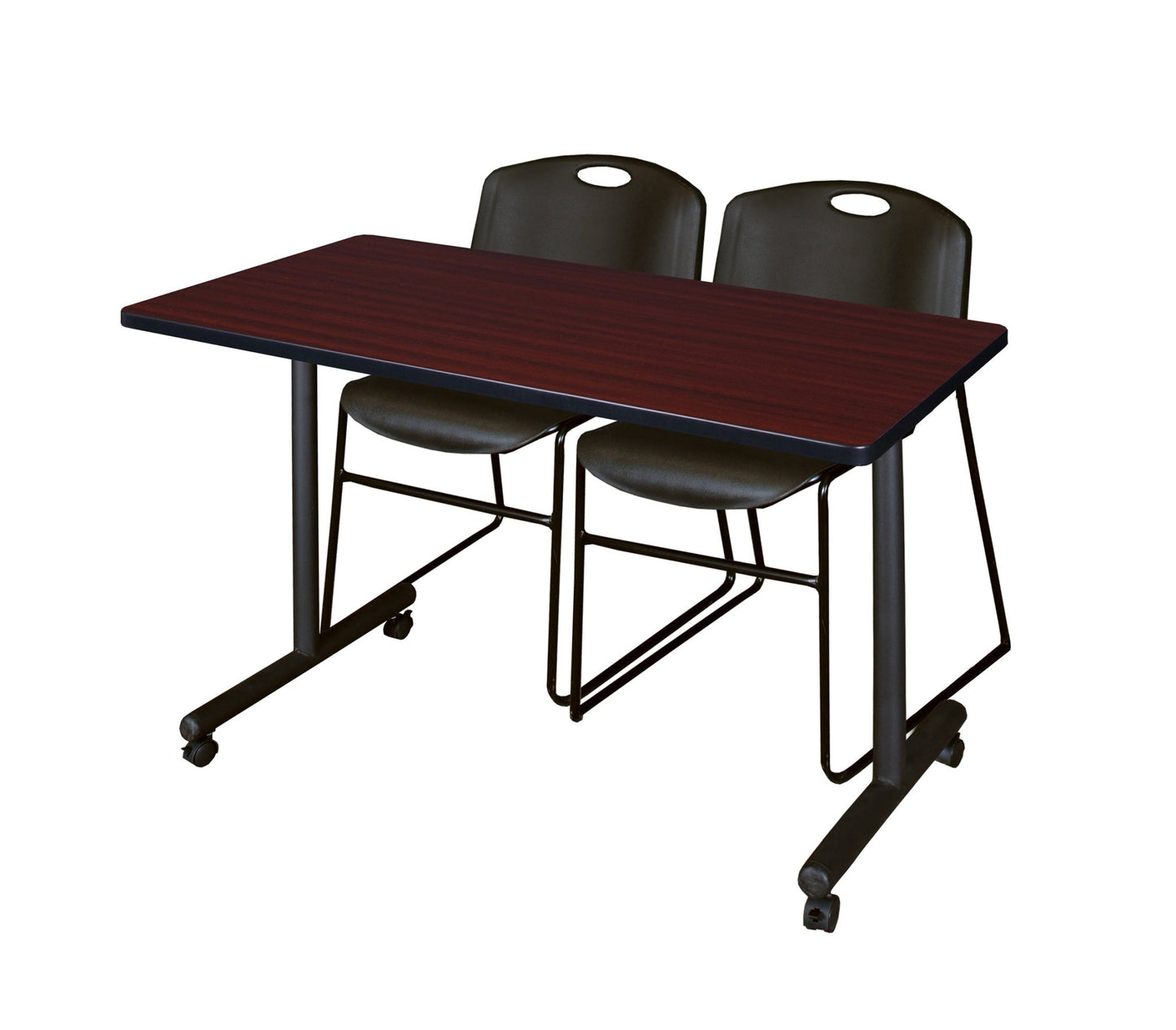Regency Kobe Professional Mobile T - Base Training Table & 2 Zeng Stack Chairs 48"W x 24"D x 29"H (REG - MKTRCC4824 - ZNG) - SchoolOutlet