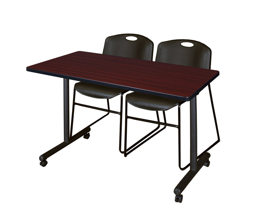 Regency Kobe Professional Mobile T - Base Training Table & 2 Zeng Stack Chairs 48"W x 24"D x 29"H (REG - MKTRCC4824 - ZNG) - SchoolOutlet